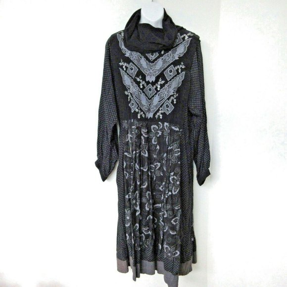 Dress Daiquiri L Embroidered Black Grey Patchwork - Picture 1 of 10